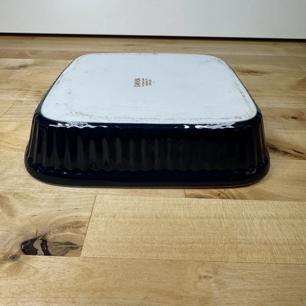 Dansk Navy Blue Square Stoneware Baking Dish Ribbed Portugal 7.5 x 7.5 A